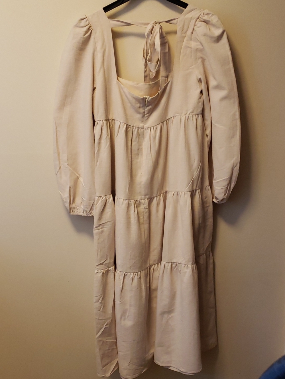 NWT Jacquie The Label Cotton Cream Tiered Midi Dress with Square Neck - Picture 4 of 5